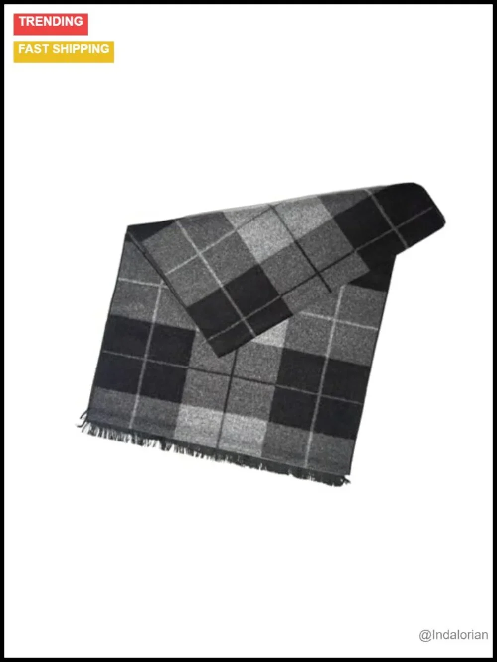 Men's Winter Scarf Soft Warm Wool Plaid Tassel